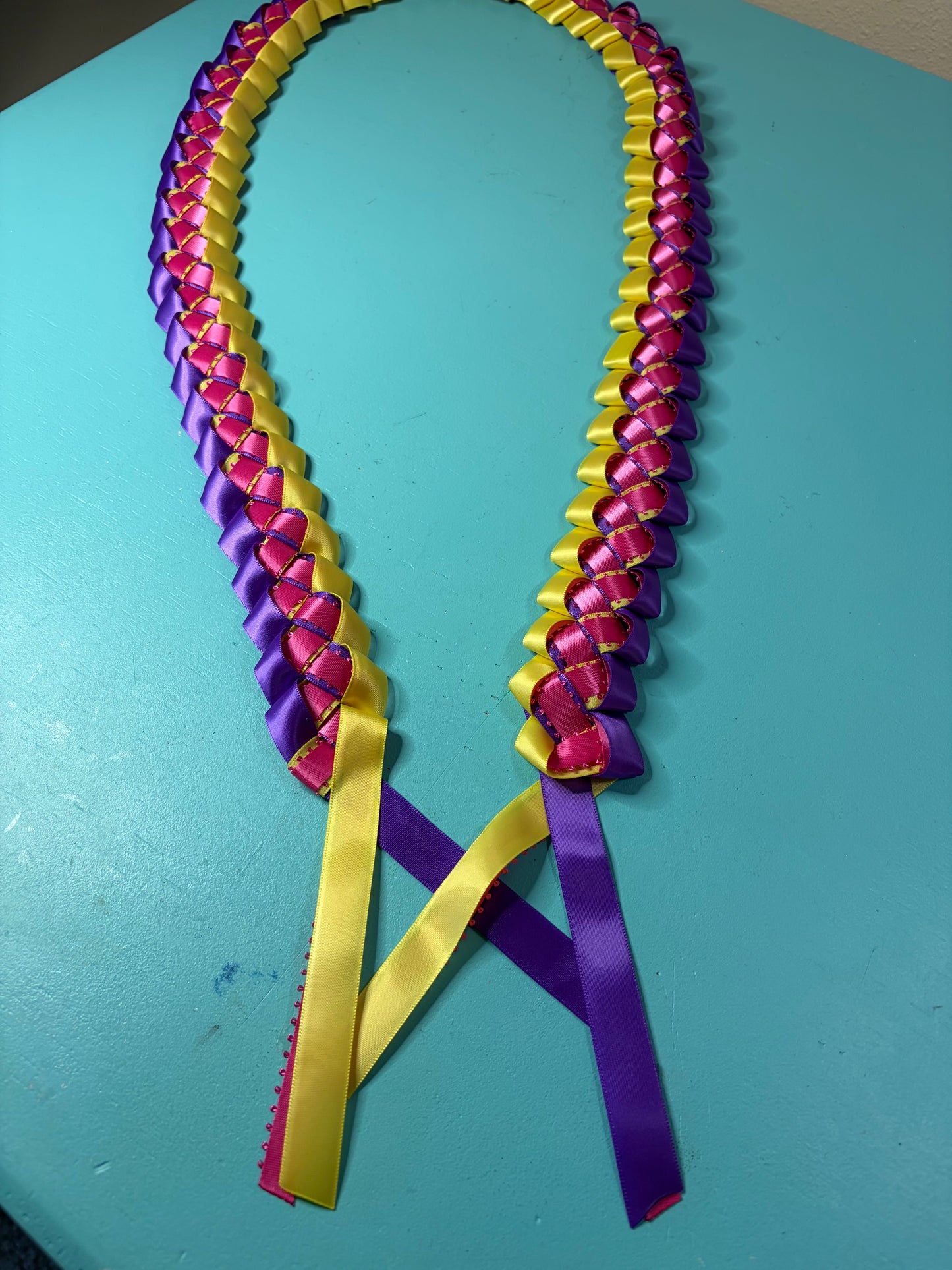 Handmade Braided Ribbon Lei | Unicorn Color Ribbon Lei Base