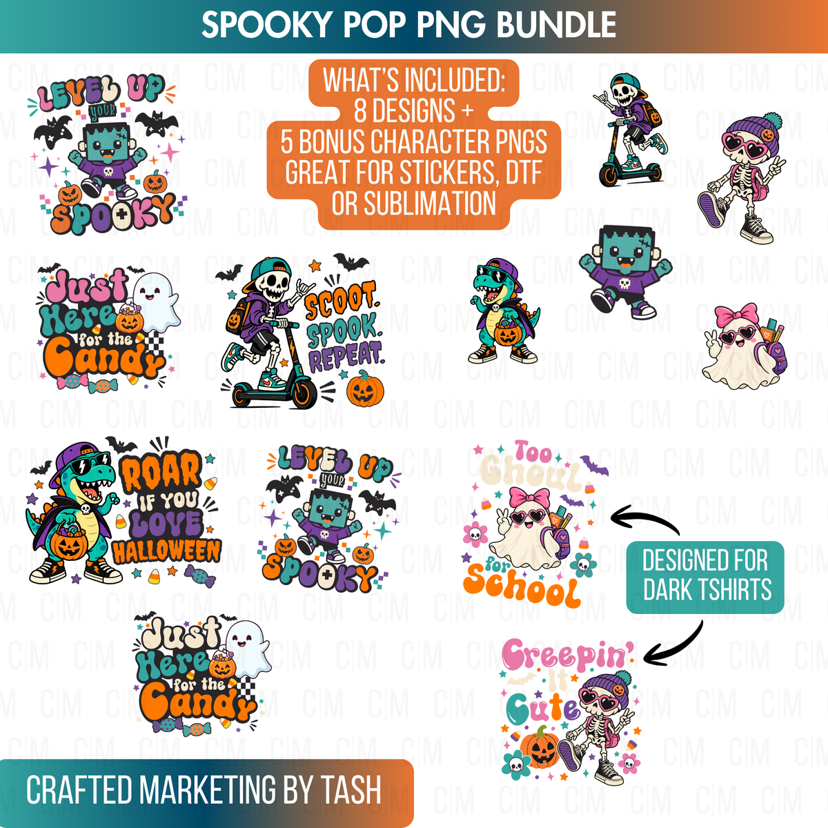 Spooky Pop Kids Halloween PNG Bundle | 8 Designs + 5 Bonus Characters