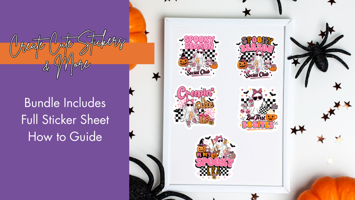 Spooky Season Digital Design Bundle | 5 Designs + 5 Dark Fabric Versions | Sticker Sheet