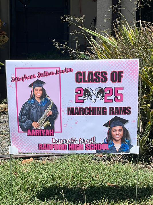 Custom Graduation Yard Sign - Photo + School Colors 18x24 Double-Sided