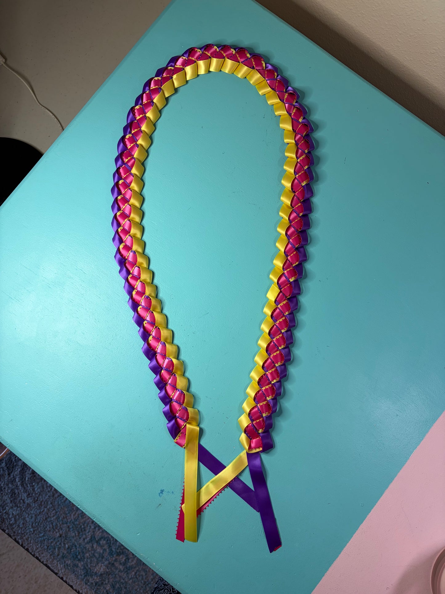 Handmade Braided Ribbon Lei | Unicorn Color Ribbon Lei Base