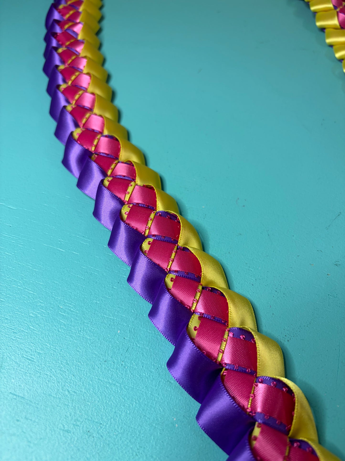 Handmade Braided Ribbon Lei | Unicorn Color Ribbon Lei Base