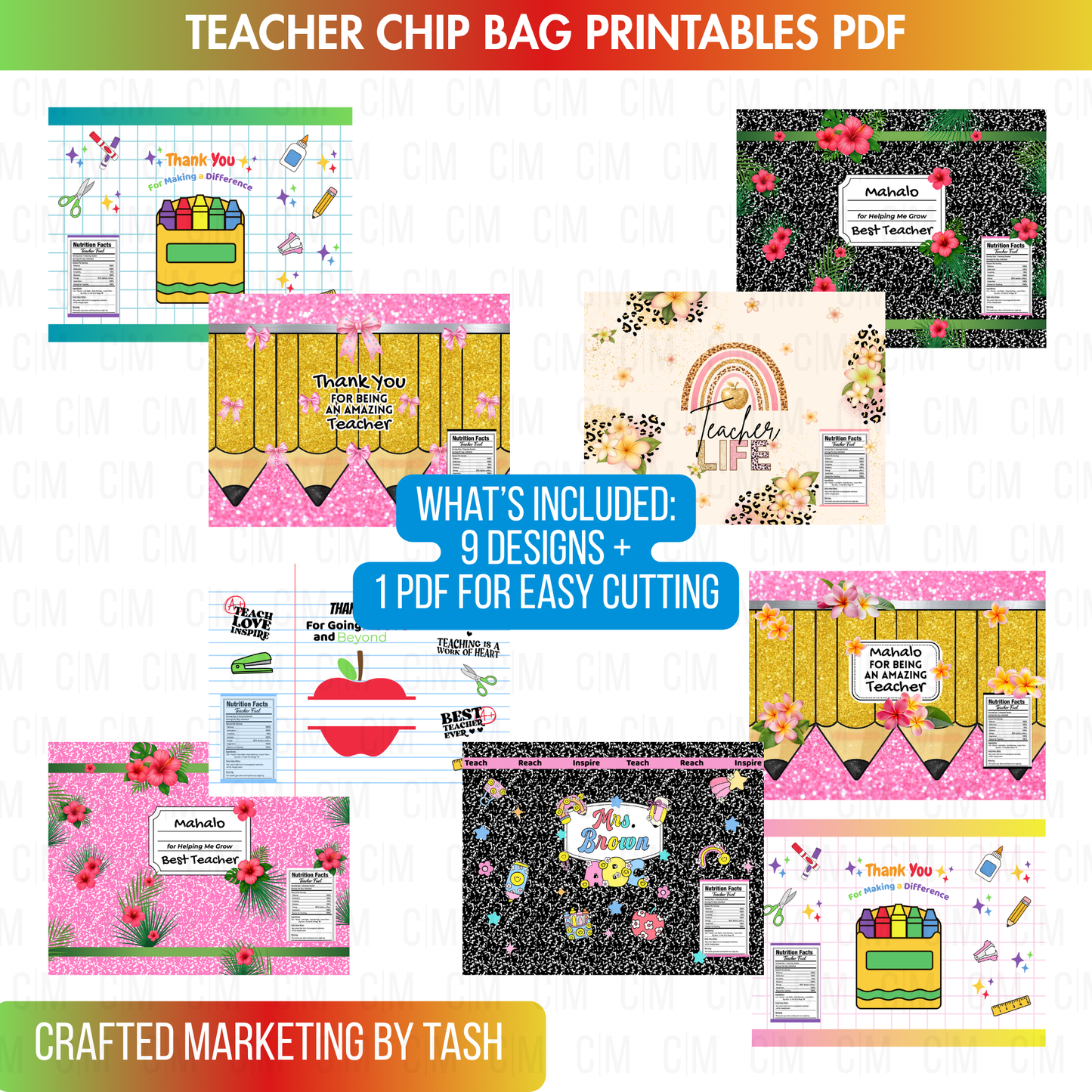 Teacher Chip Bag Designs PDF Bundle | Printable Treat Bag Templates | Teacher Appreciation Party Favors