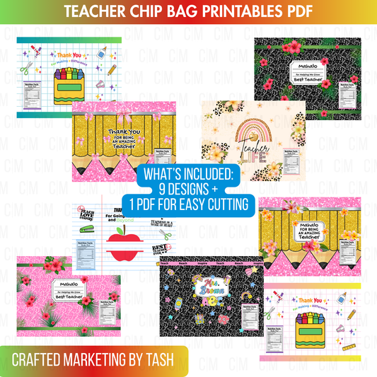 Teacher Chip Bag Designs PDF Bundle | Printable Treat Bag Templates | Teacher Appreciation Party Favors