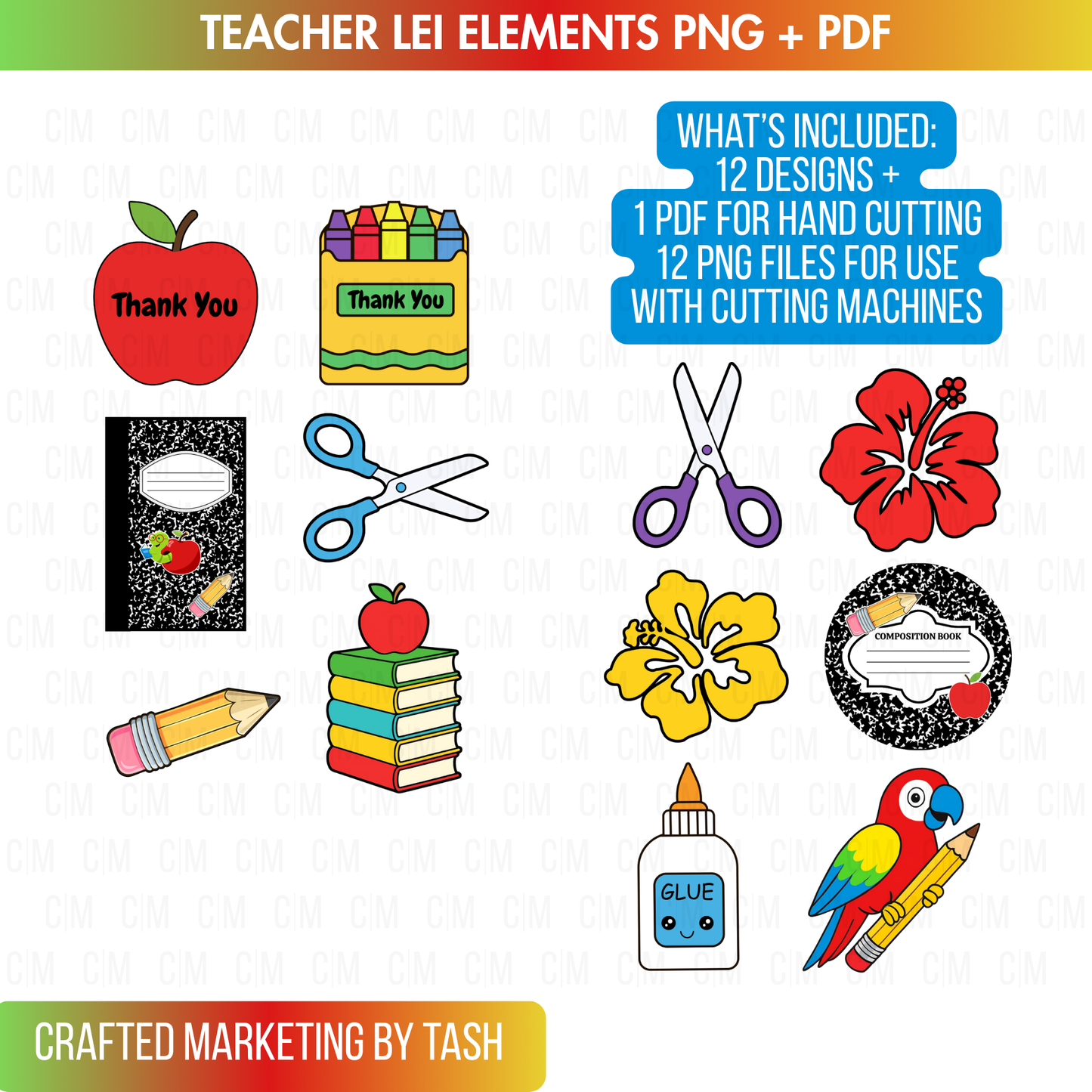 Teacher Lei Cardstock Elements PNG & PDF | Printable Cut Files | Teacher Appreciation DIY Lei Kit