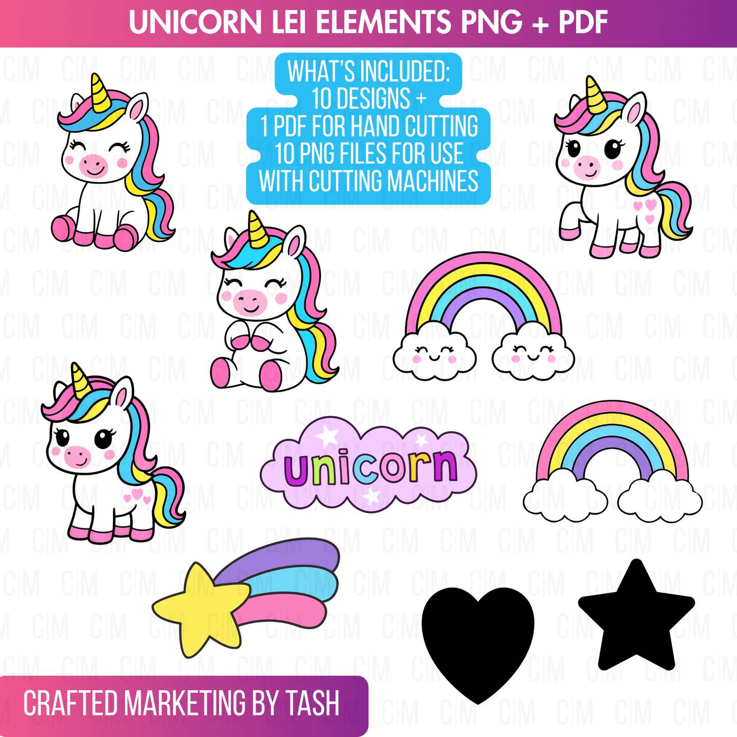 Unicorn PNG Bundle & Printable PDF | DIY Lei Cardstock Elements